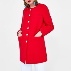🌹Zara NEW W/ TAGS Red Contrast Long Blazer Jacket